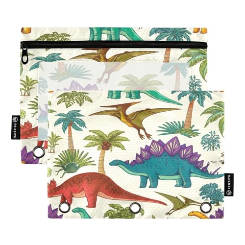 RPLIFE Federmäppchen mit Dinosaurier-Pflanzen, großes Federmäppchen mit Reißverschluss für Kinder, Schule, transparente Fronttasche mit Reißverschluss für Jungen und Mädchen, 24,8 x 17,8 cm, 2 Stück von RPLIFE