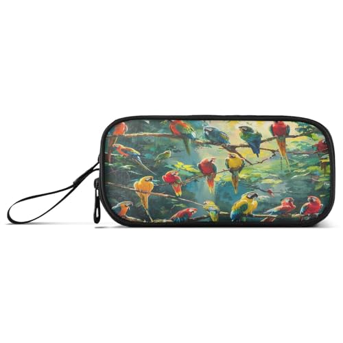 RPLIFE Federmäppchen mit Papageienmalerei, Federmäppchen, Leinwand, Federmäppchen, Reiseetui von RPLIFE