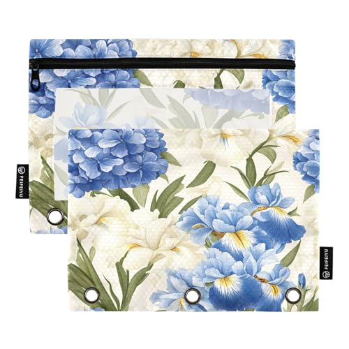 RPLIFE Federmäppchen mit drei Löchern, blaue Hortensien, weiße Irisblumen, 2 Stück, für Kinder, Schule, großes transparentes Federmäppchen für Jungen und Mädchen, 24,9 x 17,8 cm (Einheitsgröße x 2) RPLIFE Federmäppchen mit drei Löchern, blaue Hortensien, weiße Irisblumen, 2 Stück, für Kinder, Schule, großes transparentes Federmäppchen für Jungen und Mädchen, 24,9 x 17,8 cm (Einheitsgröße x 2) von RPLIFE