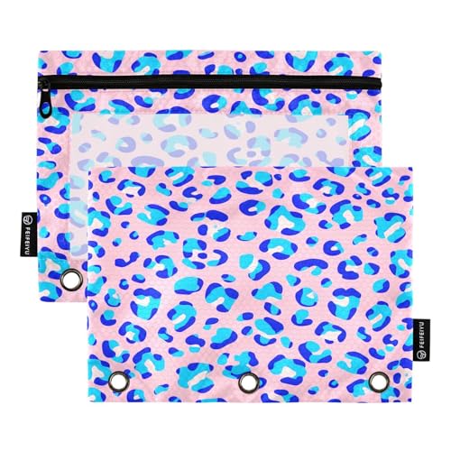 RPLIFE Federmäppchen mit drei Löchern, für Kinder, Schule, durchsichtige Stofftasche mit Reißverschluss, für Jungen und Mädchen, 24,9 x 17,8 cm, Blau mit Leopardenmuster, Rosa, 2 Stück RPLIFE Federmäppchen mit drei Löchern, für Kinder, Schule, durchsichtige Stofftasche mit Reißverschluss, für Jungen und Mädchen, 24,9 x 17,8 cm, Blau mit Leopardenmuster, Rosa, 2 Stück von RPLIFE