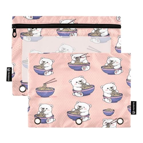 RPLIFE Federmäppchen mit niedlichem Cartoon-Bären-Motiv, 3-Ringbuch mit transparentem Fenster, 2 Stück mit Reißverschluss, 24,8 x 17,8 cm (Einheitsgröße) von RPLIFE