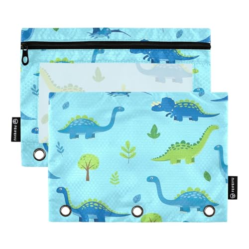 RPLIFE Federmäppchen mit niedlichem Cartoon-Dinosaurier-Motiv, 3-Ring-Federmäppchen mit transparentem Fenster, 2 Stück für Kinder, Schulbedarf, 24,9 x 17,8 cm (Einheitsgröße x 2) von RPLIFE