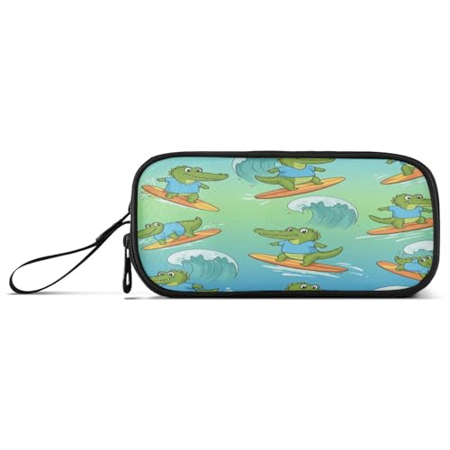 RPLIFE Federmäppchen mit niedlichem Cartoon-Krokodil-Design, Surfen, Surfbretter, Federmäppchen, Federmäppchen, Kindergarten von RPLIFE