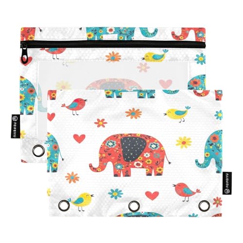 RPLIFE Federmäppchen mit niedlichem Elefanten-Blumenmuster, 2 Stück, für Kinder, Schule, durchsichtiges Federmäppchen für Jungen und Mädchen, 24,9 x 17,8 cm (Einheitsgröße x 2) von RPLIFE