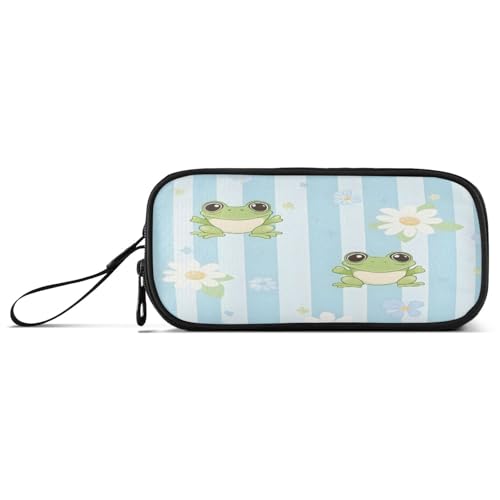 RPLIFE Federmäppchen mit niedlichem Froschstreifen, blau, Federmäppchen, Leinwand, Kunst-Federmäppchen von RPLIFE