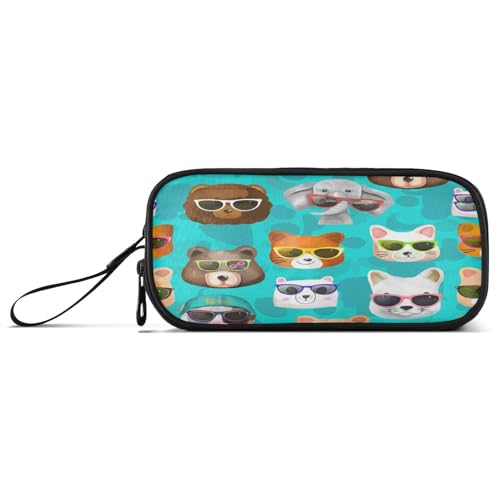 RPLIFE Federmäppchen mit niedlichen Tierköpfen, blaues Federmäppchen mit Fächern, Federmäppchen für Kinder von RPLIFE