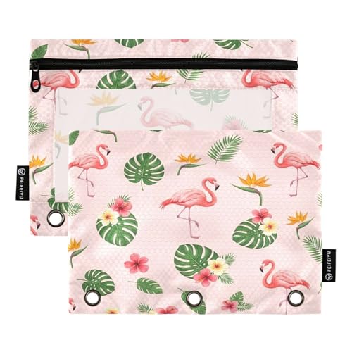 RPLIFE Federmäppchen mit pinken Flamingos, 2 Stück, für Kinder, Schule, Federmäppchen, durchsichtige Vorderseite, für Jungen und Mädchen, 24,9 x 17,8 cm (Einheitsgröße x 2) von RPLIFE