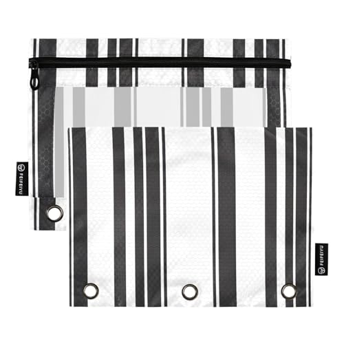 RPLIFE Federmäppchen mit transparentem Fenster, 2 Stück, Kinder-Federmäppchen mit Reißverschluss, 24,9 x 17,8 cm, schwarz-weiße Streifen von RPLIFE