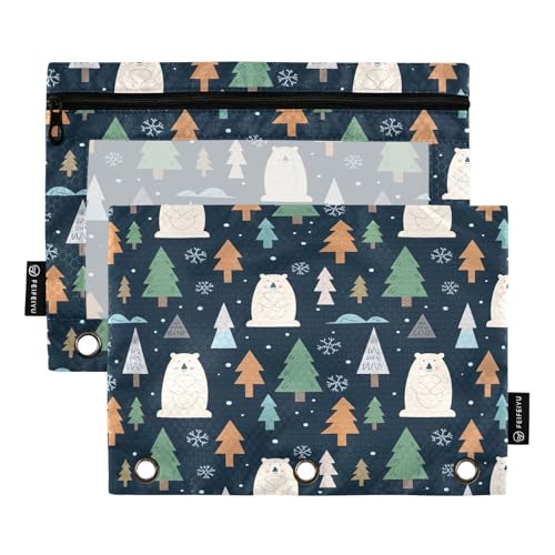 RPLIFE Federmäppchen mit transparentem Fenster, 2 Stück, Reißverschlusstasche, Schulbedarf, 24,9 x 17,8 cm, niedliche Eisbären, Blau von RPLIFE