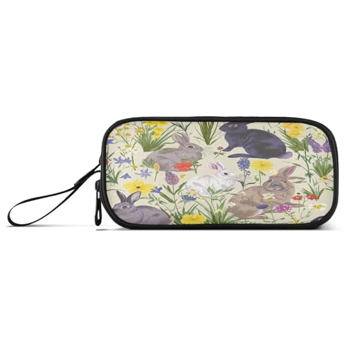 RPLIFE Federmappe mit Hasen und Blumen, Federtasche mit Reißverschluss, personalisiertes Federmäppchen von RPLIFE