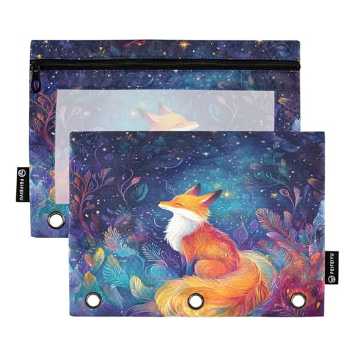 RPLIFE Fox in Starry Night Federmäppchen für Kinder, Schule, großes transparentes Federmäppchen für Jungen und Mädchen, 24,9 x 17,8 cm, 2 Stück von RPLIFE