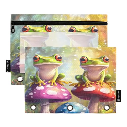 RPLIFE Funny Frogs Mushrooms 2 Pack 3 Ring Binder Pouch for Kids School, Pencil Bag for Boys Girls, 9.8 In × 7″ In (One Size x 2) von RPLIFE