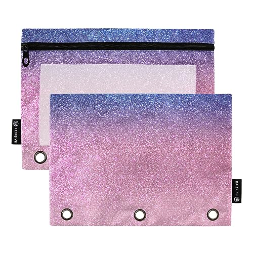 RPLIFE Girly Blau Pink glitzernder Ombre Farbverlauf, große Bindertasche, langlebig, Bleistifttasche mit Ösen, Reißverschlussbeutel, Schule (Einheitsgröße x 2) von RPLIFE