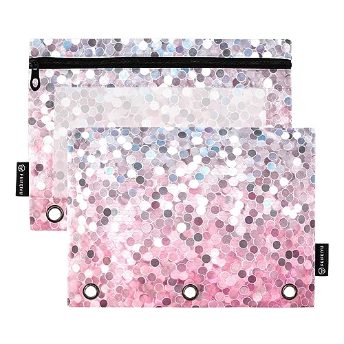 RPLIFE Glitter Dream Federmäppchen, mit Reißverschluss, durchsichtiges Fenster, weiches Reißverschluss-Bleistiftetui, Buntstiftbeutel für Kinder, 3 Ösen, 2 Stück, Pink / Lila / Gold / Silber von RPLIFE