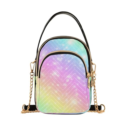 RPLIFE Glitzernde Regenbogen-Batik-gesteppte Schultertasche mit Kette, Damen-Handtaschen von RPLIFE