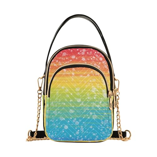 RPLIFE Glitzernde Regenbogen-Damen-Umhängetasche, Umhängetasche, gesteppt, Geldbörse mit Kette von RPLIFE