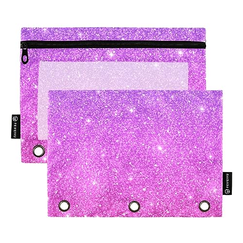 RPLIFE Glitzernde lila rosa Farbe 3 Loch Binder Tasche Clear Bleistift Tasche Weiche Reißverschluss Bleistift Tasche Kreide Reißverschluss Tasche Drei Ringe Bleistift Beutel Mädchen (One Size x 2) von RPLIFE