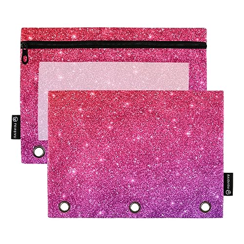 RPLIFE Glitzernder roter violetter Farbeffekt, 3 Löcher, Reißverschluss, durchsichtiges Federmäppchen, Stoff-Bleistiftbeutel, Federmäppchen für Jungen, Grundschule (Einheitsgröße x 2) von RPLIFE