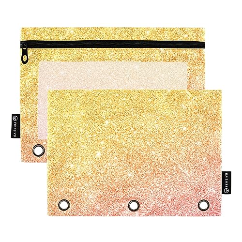 RPLIFE Gold Pink Glitter Binder Zippered Pouch, Zipper Pouch with Clear Window, Soft Zippered Pencil Pouch, Kindergarten Pencil Pouch, Pencil Pouches for Kids (One Size x 2) von RPLIFE