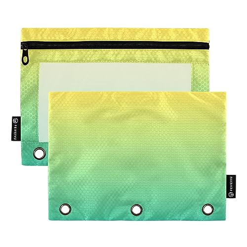 RPLIFE Gradient Green Large Binder Zipper Pouch Clear Front Pencil Pouch, 3 Ring Fabric Binder Pouch, Three Ring Pencil Pouch Girls, Pencil Pouch Kindergarten (One Size x 2) von RPLIFE