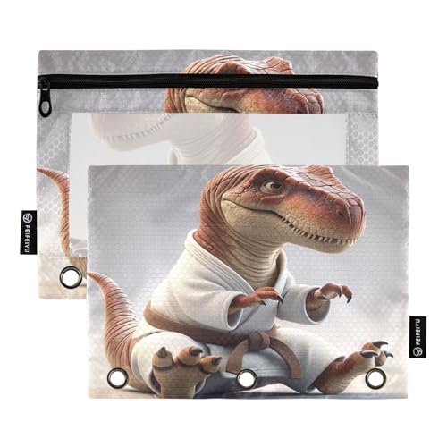 RPLIFE Große Bindertasche mit transparentem Fenster, 2 Stück, für Jungen und Kinder, Schulbedarf, 24,9 x 17,8 cm, Dinosaurier-Karate, lustig von RPLIFE