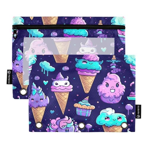 RPLIFE Große Tasche mit Reißverschluss und transparentem Fenster, 2 Stück, 3-Ring-Federmäppchen für Mädchen, Kinder, Schulbedarf, 24,9 x 17,8 cm (Einheitsgröße) von RPLIFE