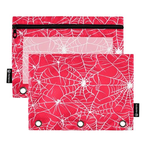 RPLIFE Großes Federmäppchen mit transparentem Fenster, Rot mit weißen Spinnennetzen, 2 Stück, für Mädchen, mit Reißverschluss, 24,9 x 17,8 cm (Einheitsgröße) von RPLIFE