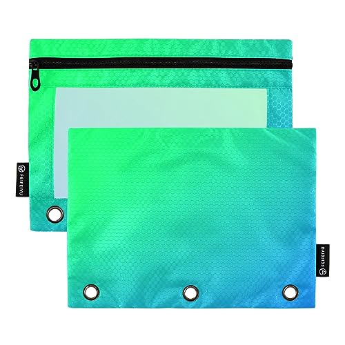 RPLIFE Grün-blaue Farbverläufe Reißverschluss Bleistift Pouch Binder Pouch Durable Pencil Pouch mit Ösen, Kindergarten Bleistift Pouch (One Size x 2) von RPLIFE