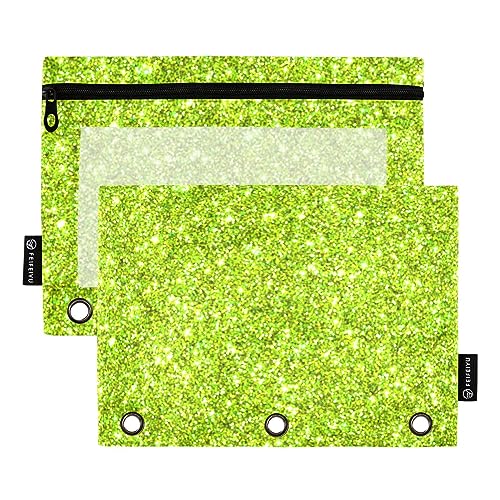 RPLIFE Grüne glitzernde 3-Loch-Lochtaschen, wasserdicht, große Bindertaschen für 3-Ringbinder, Bleistiftbeutel für Schule (Einheitsgröße x 2) von RPLIFE