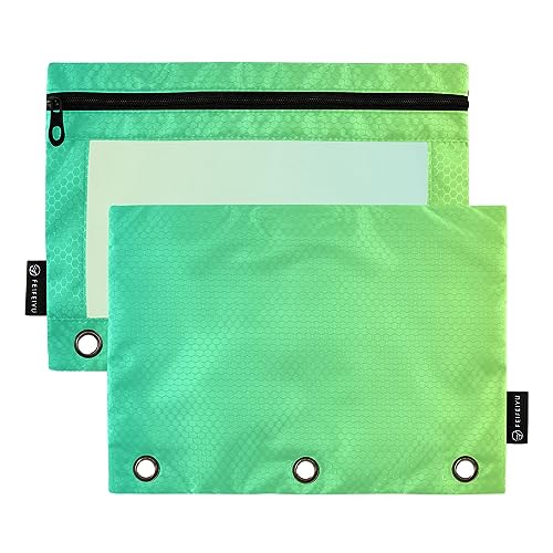 RPLIFE Grüner Farbverlauf Bleistift Aufbewahrungstasche Klar 3 Ring Bleistift Pouch, Bleistift Tasche Flach, Kreide Zipper Tasche, Kinder Reißverschluss Bleistift Beutel (One Size x 2) von RPLIFE