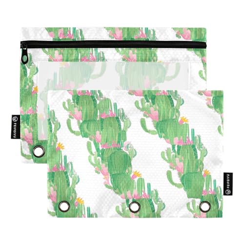 RPLIFE Grüner Kaktus, 2er-Pack, 3-Ring-Tasche für Kinder, Schule, transparente Stiftebeutel für Jungen und Mädchen, 24,9 x 17,8 cm von RPLIFE