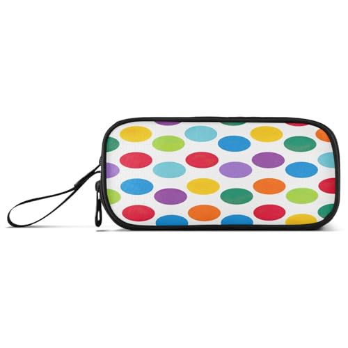 RPLIFE Handgezeichnete Cartoons Kawaii-Katzen-Bleistifttasche, Federmäppchen, Leinwand, Federmäppchen für die Schule, Bunte Punkte, one size, Künstlerischer Stil von RPLIFE