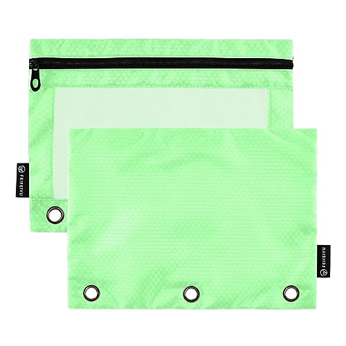 RPLIFE Hellgrün Drei Ringe Binder Bleistift Tasche Klare Vorderseite, Dünne Bleistifttasche, Reißverschluss Crayon Tasche, Kinder Bleistift Tasche Jungen (One Size x 2) von RPLIFE