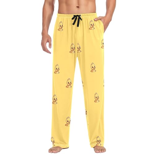 RPLIFE Herren-Pyjamahose, Motiv: pinke Flamingos, leichte Herren-Schlafhose, weiche Pyjamahose, lange Pyjamahose für Herren, Ente Gelb, X-Large von RPLIFE