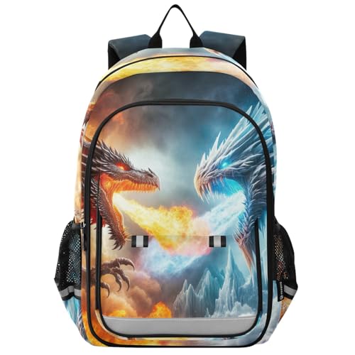RPLIFE Kinderrucksack 17 Zoll Robuster Rucksack für Jungen Mädchen, Feuerdrache Vs Wasserdrache, Einheitsgröße, Traditionelle Rucksäcke, Fire Dragon Vs Water Dragon, EinheitsgröÃŸe von RPLIFE