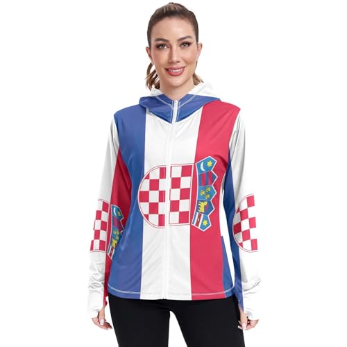 RPLIFE Kroatien-Flagge, LSF Hoodie für Damen, LSF 50+, Outdoor-Hemd, mit Reißverschluss (Größe S-XXL), Flagge Kroatiens, Large von RPLIFE