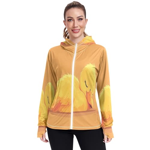 RPLIFE Lebendiger Sommer mit Strand-Accessoires, leichter Kapuzenpullover, LSF 50+, sportlich, langärmelig, mit Reißverschluss, Gelbe Ente schlafend, Medium von RPLIFE