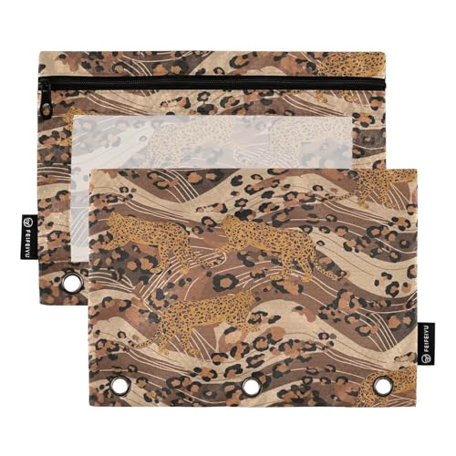 RPLIFE Leopardenmuster, 2 Stück, für Kinder, Schule, durchsichtiges Federmäppchen für Jungen und Mädchen, 24,9 x 17,8 cm von RPLIFE