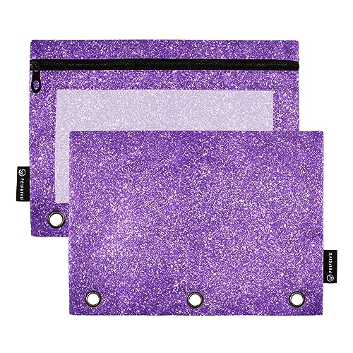 RPLIFE Lila Glitzer 3 Ring Binder Stift Tasche Reißverschluss Beutel mit klarem Fenster, Weiche Reißverschluss Bleistifttasche, Reißverschluss Tasche Kinder, PVC Reißverschluss Beutel (Einheitsgröße x von RPLIFE