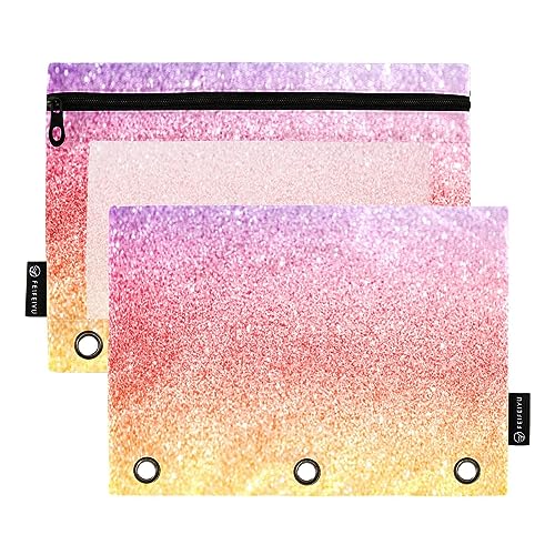 RPLIFE Lila Rot Gelb Glitzer Stift Binder Pouch Reißverschluss Tasche mit Klarem Fenster, Bleistiftbeutel Einfach, Binder Bleistift Pouch Jungen, Reißverschluss Bleistift Taschen mit Ösen von RPLIFE