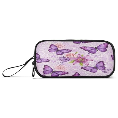 RPLIFE Lila Schmetterlinge Federmäppchen Tasche Federmäppchen mit Griff Jungen Federmäppchen von RPLIFE
