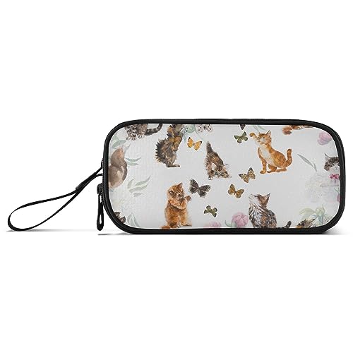 RPLIFE Love Cat Flowers Basic Pencil Bag Pencil Bag mit Reißverschluss, großes Federmäppchen mit Reißverschluss von RPLIFE