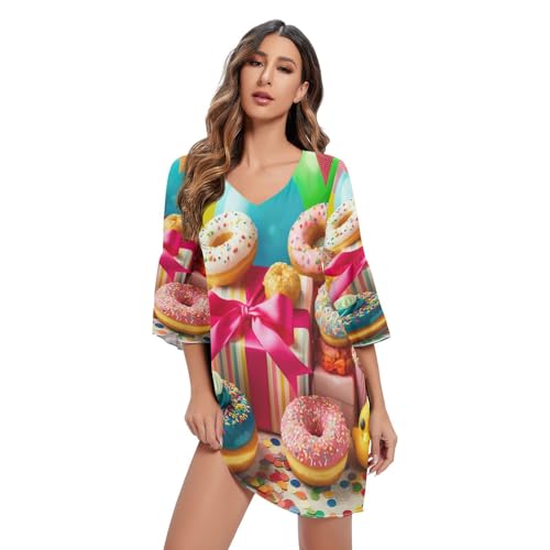 RPLIFE Lustiges Cartoon-Ratten-Western-Kleid mit Ärmeln, Größe S-XXL, Donut Party, Mittel von RPLIFE