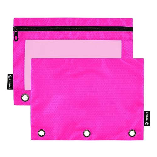 RPLIFE Magenta Rose Binder Reißverschlusstasche Reißverschlusstasche mit klarem Fenster, Stoff-Federmäppchen 3 Ringe, Buntstift-Reißverschlusstasche, flacher Reißverschluss (Einheitsgröße x 2) von RPLIFE