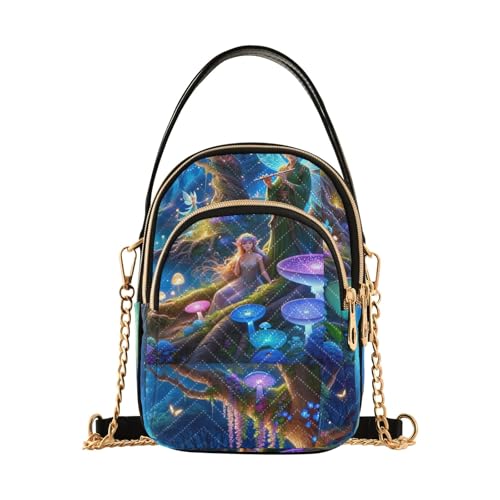 RPLIFE Magical Forest Gesteppte Schultertasche mit Kette Geldbörse mit Kettenriemen von RPLIFE