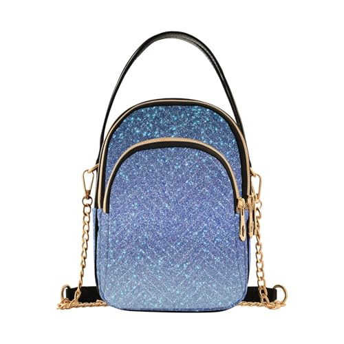 RPLIFE Marineblaue, pastellblaue Glitzer-Gradienten-Crossbody-Tasche für Damen, gesteppte Schultertasche mit Kette von RPLIFE