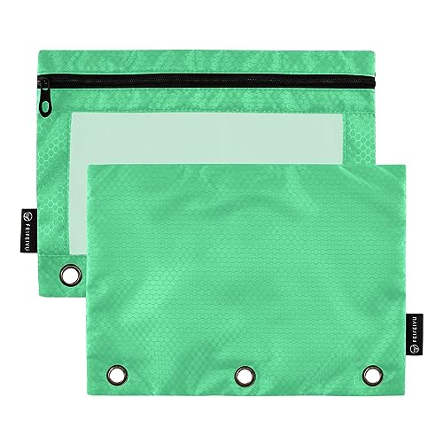 RPLIFE Medium Sea Green Binder Pen Pouch Binder Pencil Pouch Clear Window, Cloth Pencil Pouch with Zipper, Crayon Pouch, Large Pencil Pouches with Zipper (One Size x 2) von RPLIFE