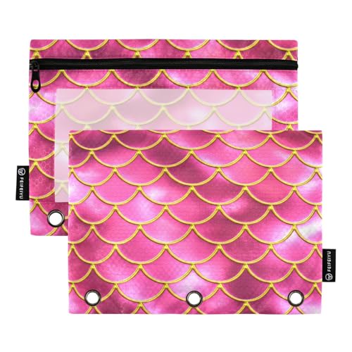 RPLIFE Meerjungfrau-Fischschuppen-Federmäppchen mit 3 Löchern, mit Reißverschluss, transparent, 3-Loch-Reißverschluss-Tasche für Jungen und Mädchen, 24,9 x 17,8 cm (Einheitsgröße x 2) von RPLIFE