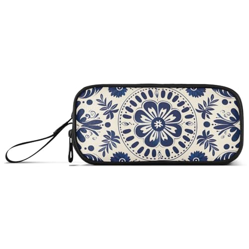 RPLIFE Mexikanische Fliesen mit großen blauen und weißen Elementen, Basic Pencil Bag, Stoff Bleistift Pouch, College Pencil Pouch von RPLIFE