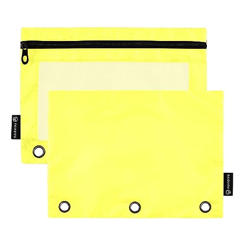 RPLIFE Moon Yellow Three Hole Pencil Pouch Clear Pencil Pouches, Large PVC Pouch, Girls Binder Zipper Pouch, Kindergarten Pencil Pouch (One Size x 2) von RPLIFE